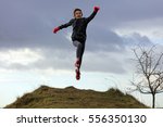 Girl running and jumping