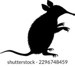 Elephant shrew silhouette. Somali shrew vector illustration. Sengi shape. Black filled outline isolated on white. 