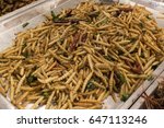 Deep fried caterpillars worms. Famous snack in Thailand.