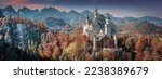 Small photo of Tipical postcard. Majestic Neuschwanstein castle during sunset, with colorful clouds under sunlight. Dramatik Picturesque scene. fairytale Castle near Munich in Bavaria, Germany. Natural Landscape.