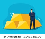 businessman with stack of gold. ... | Shutterstock .eps vector #2141355109