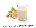 Soy milk in glass isolated on white background, 