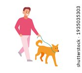 professional dog walking. a man ... | Shutterstock . vector #1935035303