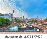 Small photo of kyushu, japan - dec 14 2022: Outdoor model of the Dejima island known as Tsukishima which was an artificial island off nagasaki serving as trading post for foreigners during the isolationist Edo era.