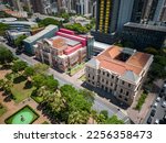 Beautiful drone view to historic buildings and green public square in Belo Horizonte, Minas Gerais, Brazil