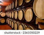 Production of fortified jerez, xeres, sherry wines in french oak barrels in sherry triangle, Jerez la Frontera, El Puerto Santa Maria and Sanlucar Barrameda Andalusia, Spain