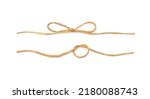 Small photo of String bow isolated. Jute rope bows, packaging cord knots, knotted rustic gift, eco-friendly natural rope bow