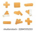 Small photo of Bandage Plaster Isolated, Medical Patch Set, Band Aid Collection, New Beige Sticking Plasters, Bandaid Patches on White Background, Clipping Path