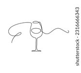 wine glass continuous line draw ...