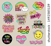 set of fashion patches  cute... | Shutterstock .eps vector #1492585139