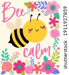 cute bee cartoon and floral... | Shutterstock .eps vector #1911927859