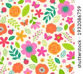 cute hand drawn floral seamless ... | Shutterstock .eps vector #1932086759