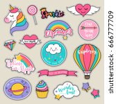 set of fashion patches  cute... | Shutterstock .eps vector #666777709