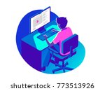 a man working on the computer... | Shutterstock .eps vector #773513926