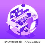 a man working on the computer.... | Shutterstock .eps vector #773722039