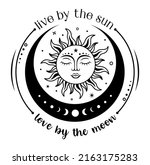 boho sun and crescent moon with ... | Shutterstock .eps vector #2163175283