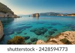 Small photo of Bright spring view of the Cameo Island. Picturesque morning scene on the Port Sostis, Zakinthos island, Greece, Europe. Beauty of nature concept background