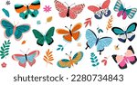 set of butterflies in flat...
