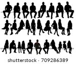 silhouette of sitting people ... | Shutterstock . vector #709286389