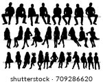 isolated silhouette of sitting... | Shutterstock . vector #709286620