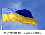 Flag of ukraine flutters in...