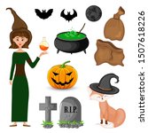 halloween set with witch and... | Shutterstock .eps vector #1507618226