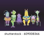vector funny characters aliens... | Shutterstock .eps vector #609008366