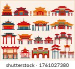 set of chinese temples  gates... | Shutterstock .eps vector #1761027380