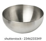 Deep stainless steel bowl on a white insulating background