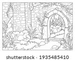 coloring page castle wall garden | Shutterstock .eps vector #1935485410