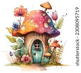 fairy house watercolor fantasy...