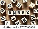 Small photo of Wood letter block in word annex on wood background with another alphabet