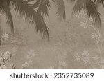 Tropical palm leaves. Mural, Wallpaper for internal printing. 3D illustration