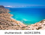 The nudist beach of kokkini ammos (red sand) at Matala, Crete, Greece.