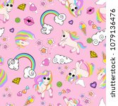 pattern with unicorns  rainbow  ... | Shutterstock . vector #1079136476