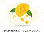 fresh chopped mango in cubes ... | Shutterstock .eps vector #1987479143