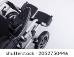 Motorized Electric wheelchair for senior elder patient who cannot walk, isolated. Elderly woman man go outside home hospital, free outdoor travel as disabled. clipping path white background