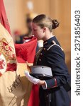 Small photo of Princess Leonor of Spain pledge allegiance to the flag at the General Military Academy in Zaragoza on October 07, 2023 in Zaragoza, Spain