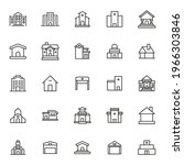 Stroke line icons set of buildings. Simple symbols for app development and website design. Vector outline pictograms isolated on a white background. Pack of stroke icons.