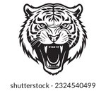 angry, tiger, face, vector, tattoo