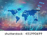 Small photo of Economy background with abstract stock market graph, tickers, financial data and blue world map. Wallpaper for global economy and financial news.