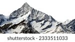 landscape photo of a snow-capped mountain isolated on white background.