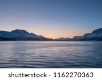 Landscape of a Norwegian fjord in winter. Polar night in Norway.
