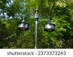 Small photo of Lamp post globe light, Fumagalli Amelia 400mm Black Opal LED 6W Bollard Post Light, Mild Steel Dual-Arm Decorative Lighting Pole