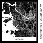 Incheon South Korea Asia City map black white vector illustration