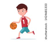 boy basketball player runs with ... | Shutterstock .eps vector #1424681333