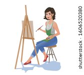 girl with easel paints and... | Shutterstock .eps vector #1606520380