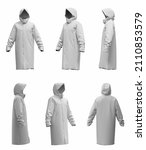 3D template layout of a long jacket raincoat coat for design on a white background