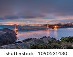 Night view of Golden Gate Bridge connecting San Francisco and Marin Headlands; California