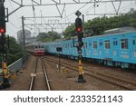 Small photo of Jakarta, Indonesia - July 14, 2023: Commuter trains are the mainstay of transportation for millions of residents of Jakarta and its surroundings, especially for going to work and school